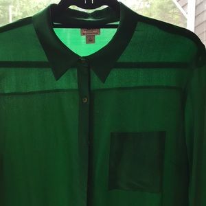 NWOT green silk long-sleeve Worthington blouse